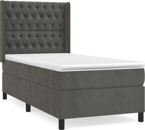 vidaXL Pat box spring cu saltea, gri închis, 90x190 cm, catifea