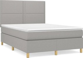 vidaXL Pat box spring cu saltea, gri deschis, 140x190 cm, textil