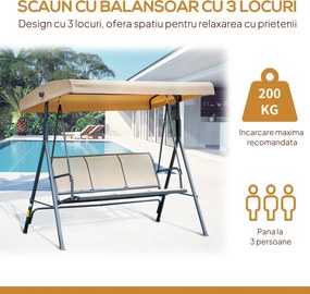 Outsunny Leagăn de grădină cu 3 locuri, copertină, șezut respirabil și cadru din oțel, bej | Aosom Romania