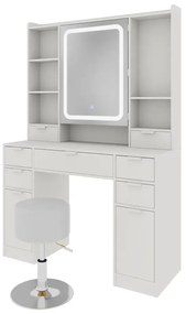 SEA810 - Set Masa toaleta 105 cm, cosmetica, machiaj, oglinda cu LED, masuta vanity cu scaun sau fara scaun - Alb