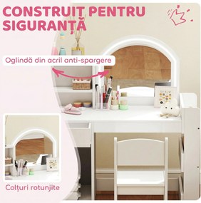 AIYAPLAY Set Măsuță de Toaletă pentru Copii, cu Oglindă și Scaun | Aosom Romania
