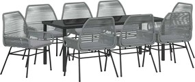 vidaXL Set de masă pentru grădină cu pernă 9 pcs Gri poliratan