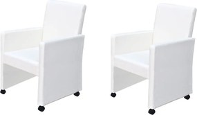 vidaXL Scaune de bucătărie, 2 buc., alb, piele ecologică