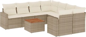 vidaXL Set canapele de grădină, 9 piese, cu perne, bej, poliratan