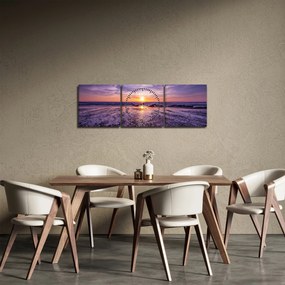 Tabloul cu plaja - apus de soare (cu ceas) (90x30 cm)