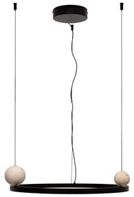 Lustra circulara aluminiu negru, piatra naturala LED Solaris