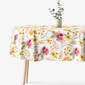 Goldea față de masă teflonată - flori de hibiscus - ovală 140 x 240 cm