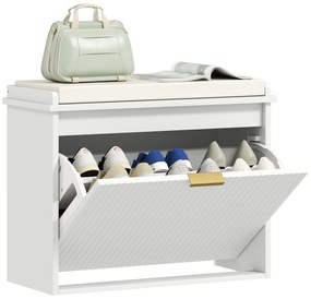HOMCOM Banc pentru pantofi cu pernă șezut căptușit și sertar rabatabil pentru hol, cameră, 62 x 26 x 47,5 cm, alb | Aosom Romania
