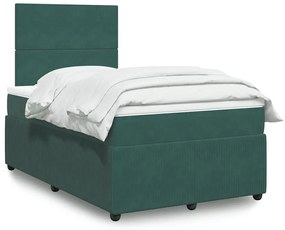 vidaXL Pat box spring cu saltea, verde închis, 120x200 cm, catifea