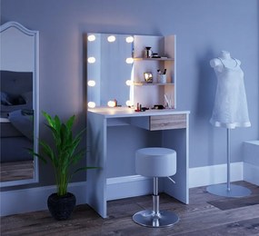 SEA276 - Set Masa toaleta 75 cm, cosmetica machiaj oglinda cu sau fara LED, masuta vanity Alb-Maro