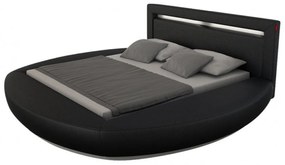 Pat rotund 140x200 cm LED piele artificială neagră