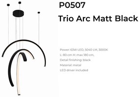 Lustra LED design decorativ modern Trio Arc Matt Black