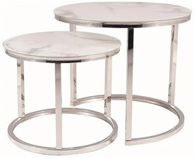 Set 2 mese de cafea Atlanta B II marmura alba/argintiu