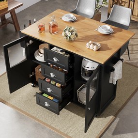 Insulă de bucătărie cu blat reglabil, Negru | Aosom Romania