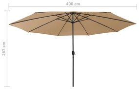 Umbrela de soare exterior, LED-uristalp metal gri taupe 400 cm Gri taupe