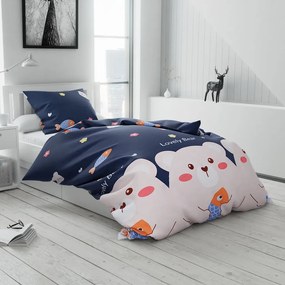 Lenjerie de pat pentru copii Culoare albastru inchis, LOVELY BEAR
