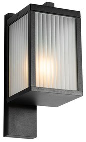 Lămpă de perete exterioară neagră cu sticlă striată IP44 - Charlois