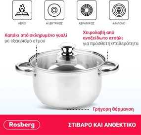 La mâna a doua: Set oale Rosberg R51210O10, 10 piese, 2.1-6.3 L, Otel inoxidabil, Argintiu