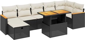 vidaXL Set mobilier de grădină cu perne, 8 piese, negru, poliratan