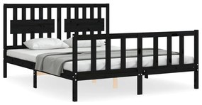 3192440 vidaXL Cadru de pat cu tăblie, negru, 160x200 cm, lemn masiv