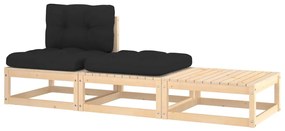 807296 vidaXL Set mobilier de grădină cu perne, 3 piese, lemn masiv de pin