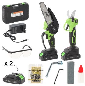 Set de unelte de grădină fără fir - ferăstrău și foarfece de crengi