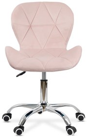 Scaun birou copii din catifea cu bază metalica cromată rotativ OFF 334 roz