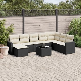 3219356 vidaXL Set mobilier de grădină cu perne, 9 piese, negru, poliratan