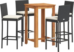 vidaXL Set bar de grădină 5 piese negru lemn masiv acacia și poliratan