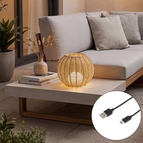 Lampă de masă de exterior bej 30cm, inclusiv LED reîncărcabilă cu USB-C IP44 - Oli