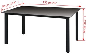 Masa de gradina, negru, 150 x 90 x 74 cm, aluminiu si sticla 1, Negru, 150 x 90 cm