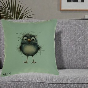 Perna Decorativa Pui Negru Zbarlit cu Pene Fine, 40x40 cm, Verde, Husa Detasabila, Perna Inclusa, BEKZ®