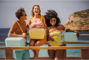 Geanta frigorifica Polarbox Classic, 20 litri, Polistiren AIRPOP, 5-15°C pana la 24 h, Curea clasică din piele, Albastru/Roz