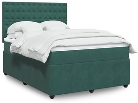 vidaXL Pat box spring cu saltea, verde închis, 140x200 cm, catifea