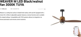 Lustra LED cu Ventilator smart sistem TUYA si telecomanda WEAVER M Black/walnut