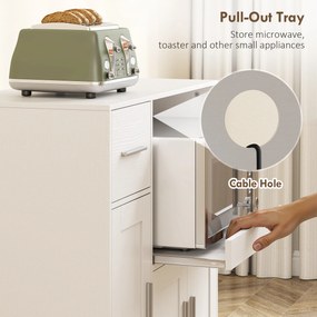 HOMCOM Dulap pentru cuptorul cu microunde din lemn, cu sertar, 2 dulapuri, raft deschis și blat ajustabil, 80x40x88.7 cm, alb | Aosom Romania