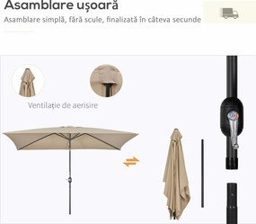 Outsunny Umbrelă de Grădină Înclinabilă cu Manivelă și 6 Spiţe, 2x3 m, Gri Închis | Aosom Romania