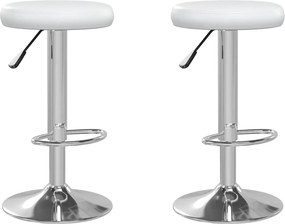 vidaXL Scaune de bar, 2 buc., alb, piele ecologică