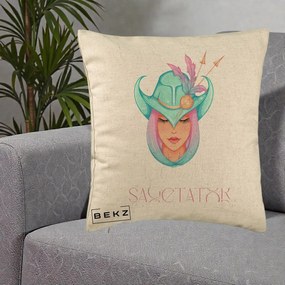 Perna Personalizata Zodiac Sagetator Cowgirl, 40x40 cm, Bej, Husa Detasabila, Perna Inclusa, BEKZ®