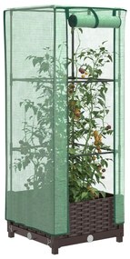 vidaXL Strat înălțat cu husă de seră, aspect ratan, 40x40x123 cm