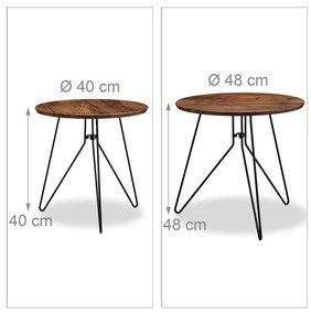 Set 2 masute cafea  Design vintage Cadru  sustinere metal  blat  MDF Maro/Negru H 48 cm si H 40 cm