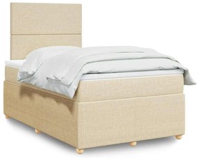 vidaXL Pat box spring cu saltea, crem, 120x200 cm, textil