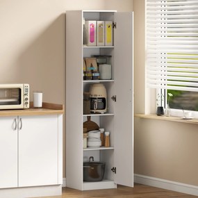 HOMCOM Dulap de Bucătărie Înalt Slim 180 cm, Mobilier cu 5 Rafturi și Ușă Soft Close, Anti-Răsturnare, Rafturi Reglabile, Mobilier Modern pentru Bucătărie, Alb | Aosom Romania