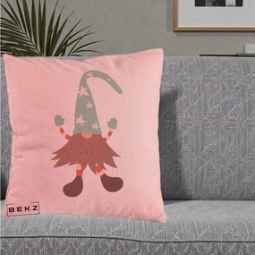 Perna Decorativa Pitic Gnom Nordic cu Cadou Menta, 40x40 cm, Roz, Husa Detasabila, Perna Inclusa, BEKZ®