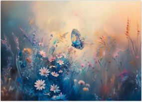 Tablou pe sticlă - Pajiște cu Fluture (70x50 cm)