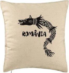 Perna Personalizata, Model Lup Dacic Romania, 40x40 cm, Bej, Husa Detasabila, Perna Inclusa, BEKZ®