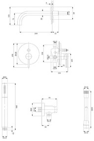 Baterie cada - dus incastrata Omnires Y cu corp ingropat si set de dus auriu