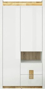 Dulap ALAMEDA, alb/stejar, PAL, cu 2 usi si 4 sertare, 102x60x201 cm