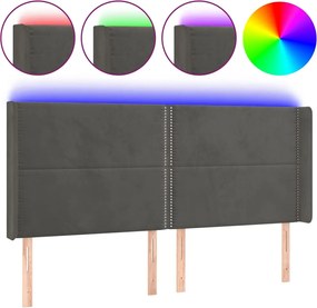 vidaXL Tăblie de pat cu LED, gri închis, 183x16x118/128 cm, catifea
