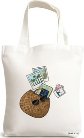 Sacosa de Panza pentru Cumparaturi, Geanta Tote Travel Girl 12, 38x34.5 cm, Alba, BEKZ®